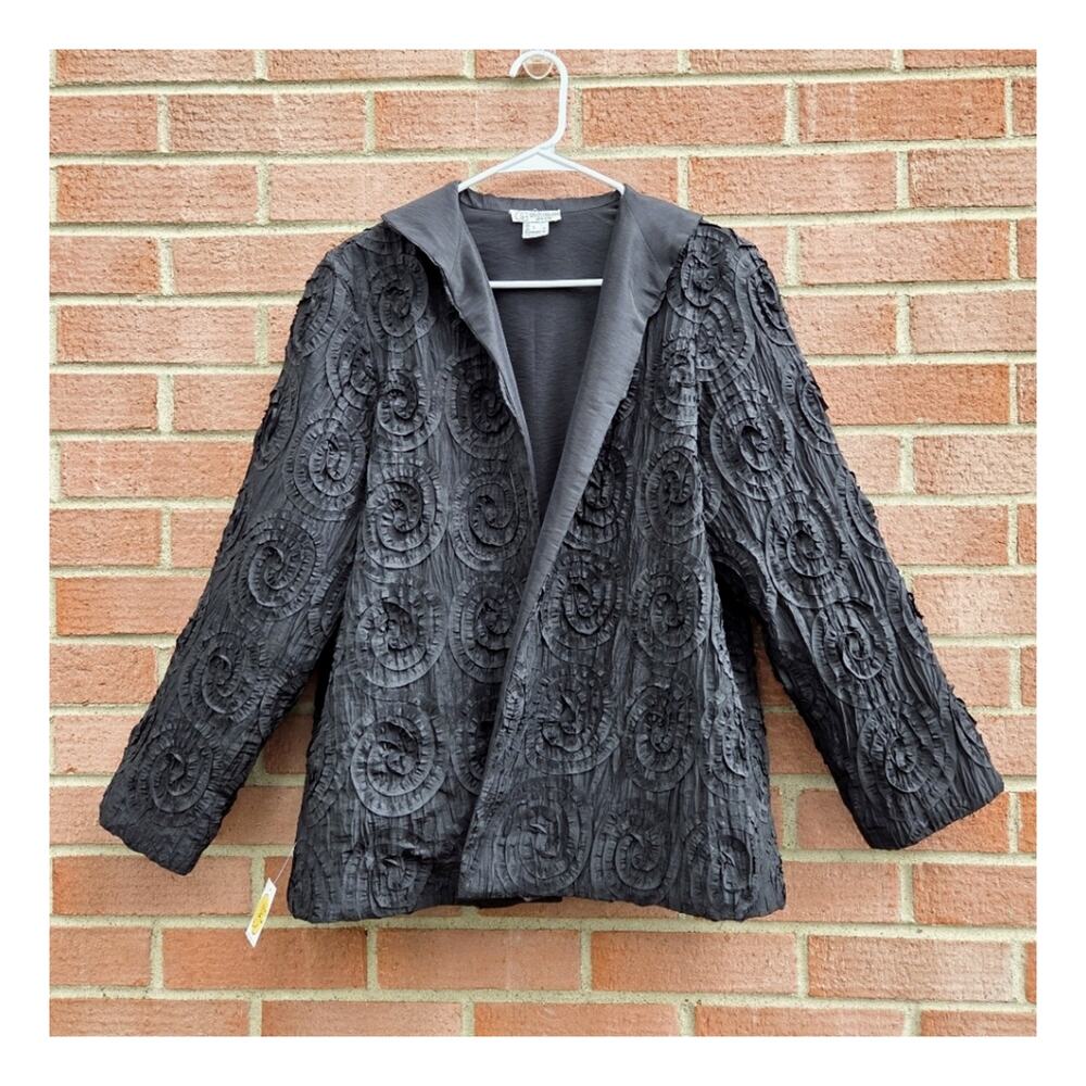 Grace Chuang Long Puckered Ribbon Dressy Jacket Black Size Large